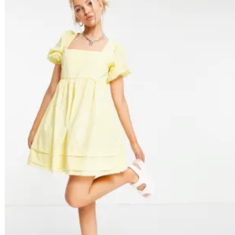 ASOS Yellow puff sleeve mini dress